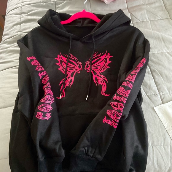 Winx Club Hoodie Fairy Wing Sweatshirt Butterfly Fairycore Vibes Black Pink Hood - Picture 10 of 10